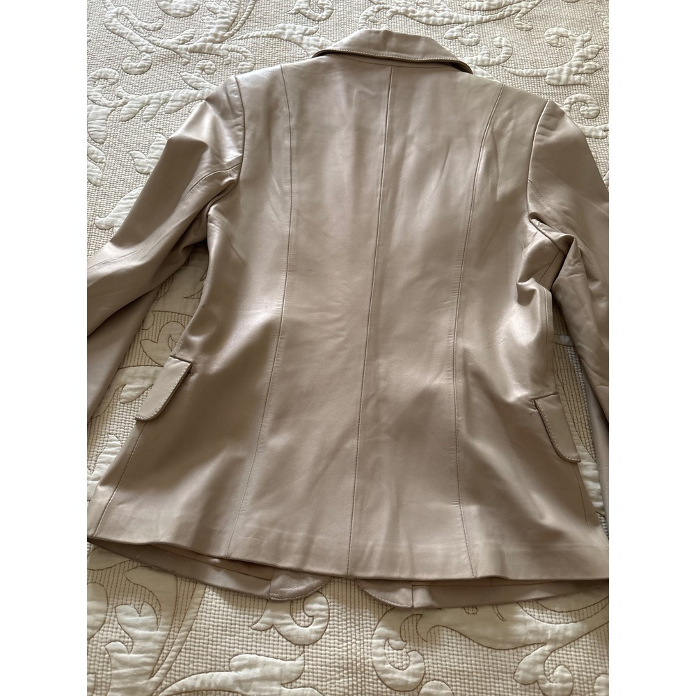 Anglun Womens Beige Leather Blazer Jacket Size L Two Button Tailored Lined Tan - Picture 7 of 9